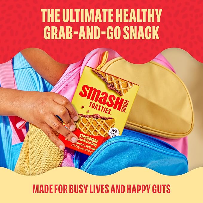 Smash Foods Toasties Variety 3 Pack – Healthy Whole Wheat Toaster Pastries Strawberry, Blueberry, Grape – No Refined Sugar, Real Fruit Filling – 9 Pastries Total – Non-GMO, Simple Real Ingredients (Strawberry)
