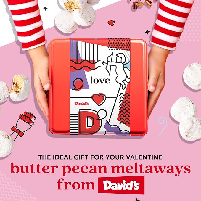 David’s Cookies Butter Pecan Meltaways Flavored Cookies With Crunchy Pecans In A Beautiful Love Tin Gift Box 2Lbs - Deliciously Soft & Melt In Your Mouth Cookies - Gourmet Cookies Gift for Valentine's