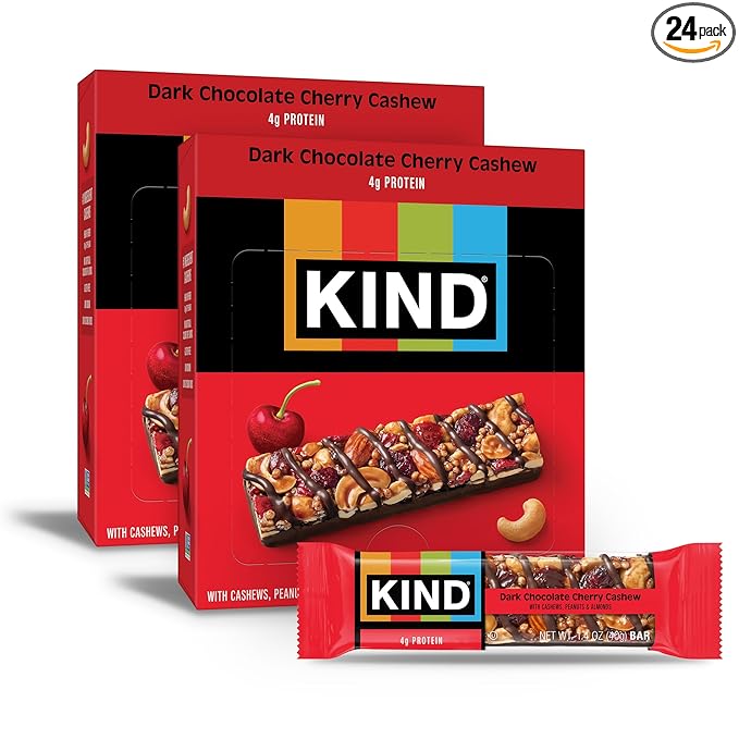 KIND Nut Bars, Dark Chocolate Cherry Cashew, Healthy Snacks, Gluten Free, 4g Protein, 24 Count