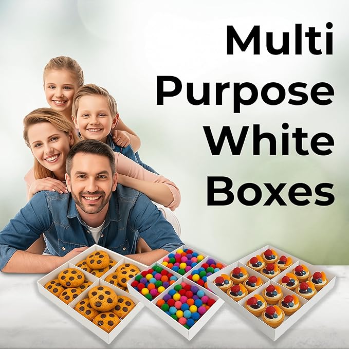 Diakarma Gift Boxes with Clear Cover, Bakery Treat Boxes for Small Cakes, Cookies, Desserts, Donuts, Pastries, Gifts, and Party Favors – Durable & Elegant (24 Pieces White Kraft, 8"x8"x1.2")
