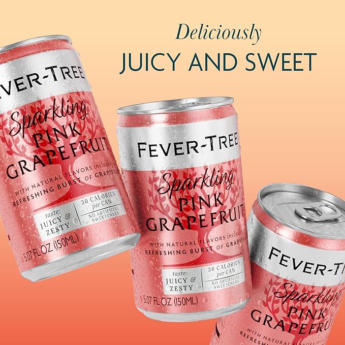 Fever-Tree Sparkling Pink Grapefruit – Premium Soda Mixer for Cocktails and Mocktails, 5.1 fl oz Cans, Pack of 24 – Naturally Sourced, Non-GMO