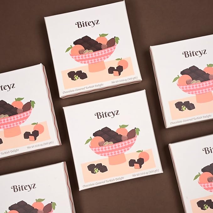 Biteyz Choco Turkish Delight, Vegan Candy Gift Box - Chocolate-Covered Assorted Treats with Orange, Pistachio, and Hazelnut, 25 Pieces of Gourmet Handmade Vegan Snacks