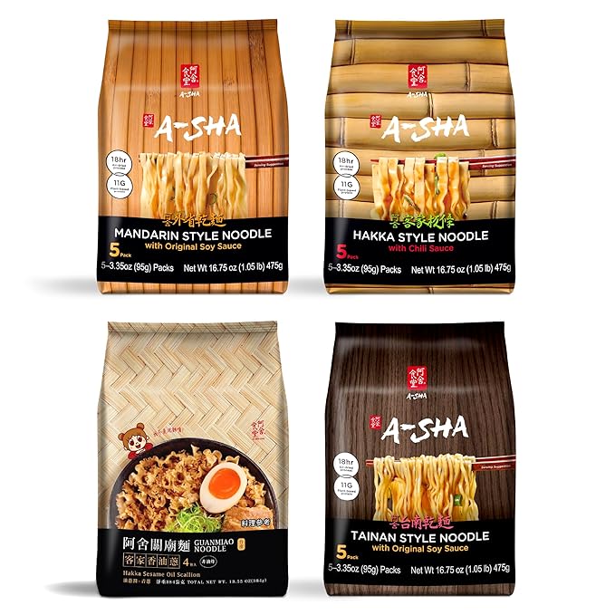 A-Sha Healthy Asian Instant Noodles with Sauce Pack | Best Sellers Variety Bundle | Vegan, Air Dried, High Protein | Great For Ramen, Stir Fry, Wok | 4 Flavors, 19 Packs