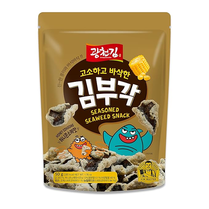 KIMNORI Kwangcheon Kim Gimbugak Baked Seaweed Snacks - Honey Consome Flavor Korean Crispy Seaweed Chips in Resealable Bag, 50g 1.76 ounce