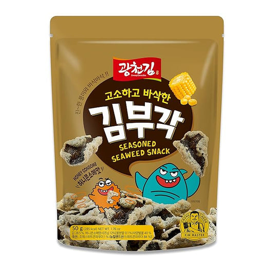 KIMNORI Kwangcheon Kim Gimbugak Baked Seaweed Snacks - Honey Consome Flavor Korean Crispy Seaweed Chips in Resealable Bag, 50g 1.76 ounce