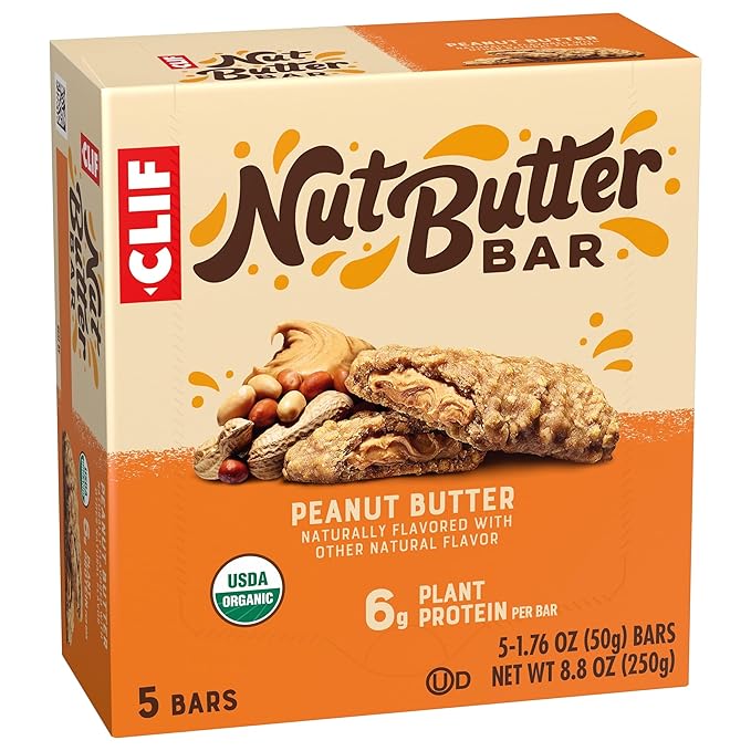 CLIF Nut Butter Bar - Peanut Butter - Energy Snack Bars - Non-GMO - USDA Organic - Plant Based - Low Glycemic - 1.76 oz. (5 Pack)