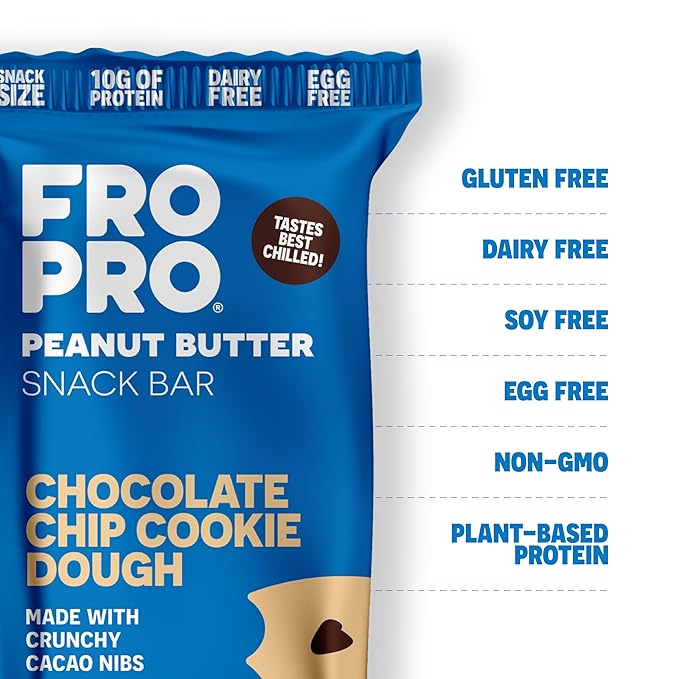 FROPRO Snack Bars - Plant Based Protein Bars, All-Natural, Gluten Free, Dairy Free, & Soy Free, High Protein Bars with Low Calories | Chocolate Chip, 12 Pack
