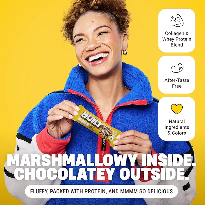 Built Bar, Puff Protein Bars, S'mores Chunk Puff, 15g Protein Snacks, On-The-Go Bars, Only 160 Calories, 9g Sugar, Collagen, Not Gluten Free, 12 Count