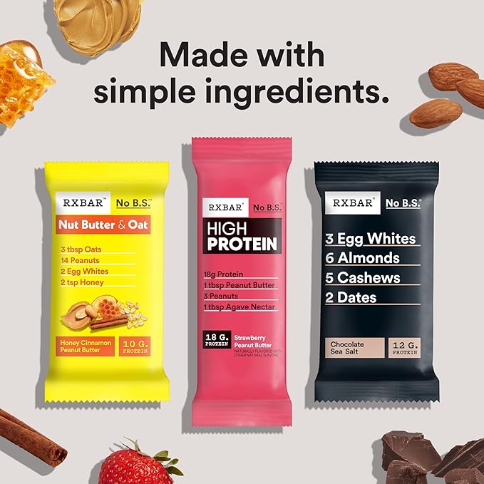 RXBAR High Protein Bars, Gluten Free, Protein Snacks, Vanilla Peanut Butter, 25.3oz Box (12 Bars)
