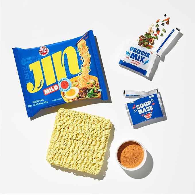 OTOKI Jin Ramen Mild, Korean Instant Noodles with 13-Hour Simmered Beef Bone Broth, Savory & Smooth Flavor, Ready in 4 Minutes, 4.23 oz (18 Pack)