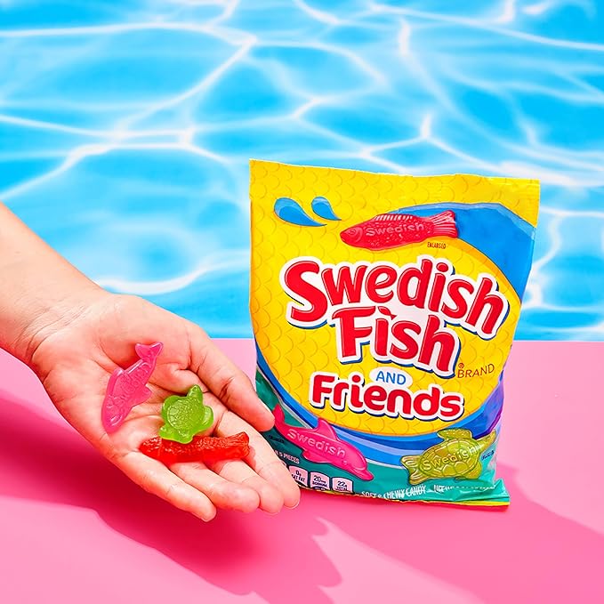 SWEDISH FISH and Friends Soft & Chewy Candy, Bulk Candy, 12-3.59 oz Bags