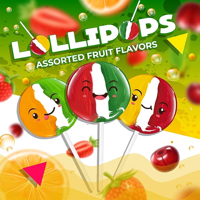 Fruit Lollipops | 2 Pound Box - Approx. 80 Count | Lollipops Individually Wrapped |Assorted Flavors Hard Candy | Hard Candy Individually Wrapped | Fruit Suckers for Celebrations & Party Favors