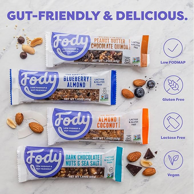 Fody Foods Snack Bars, Peanut Butter Chocolate Quinoa, 1.41 Oz (Pack of 6), 6g Protein, Low FODMAP, Gut & IBS Friendly, Vegan, Lactose Free, Non-GMO, Gluten Free