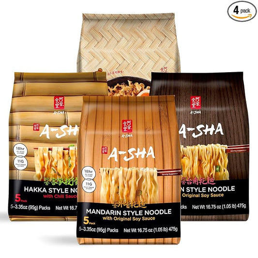 A-Sha Healthy Asian Instant Noodles with Sauce Pack | Best Sellers Variety Bundle | Vegan, Air Dried, High Protein | Great For Ramen, Stir Fry, Wok | 4 Flavors, 19 Packs