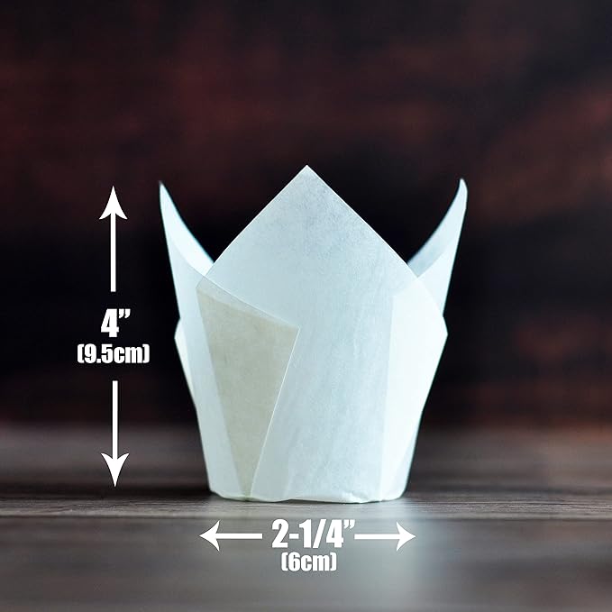 MyBakning 500 pcs Large size White Tulip Baking Cups 2-1/4"(Base diameter) x 4"(Wall height) Greaseproof paper baking cupcake Muffin liners