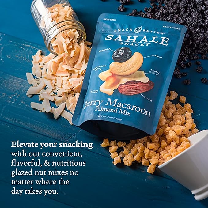 Sahale Snacks Berry Macaroon Almond Trail Mix, 1.5 oz Grab & Go Bag (18 Pack) - Dry-Roasted Deluxe Mixed Nuts - Coconut, Blueberries & Apples - Non-GMO, Kosher Trail Mix & Certified Gluten-Free Snacks