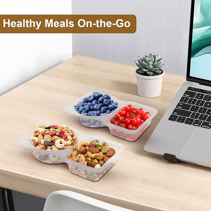 CJT 12 Sets Reusable Compartment Condiment Container with Lids - Disposable Double Small Plastic Snack Containers for Sauces, Meal Prep, Salad Dressing