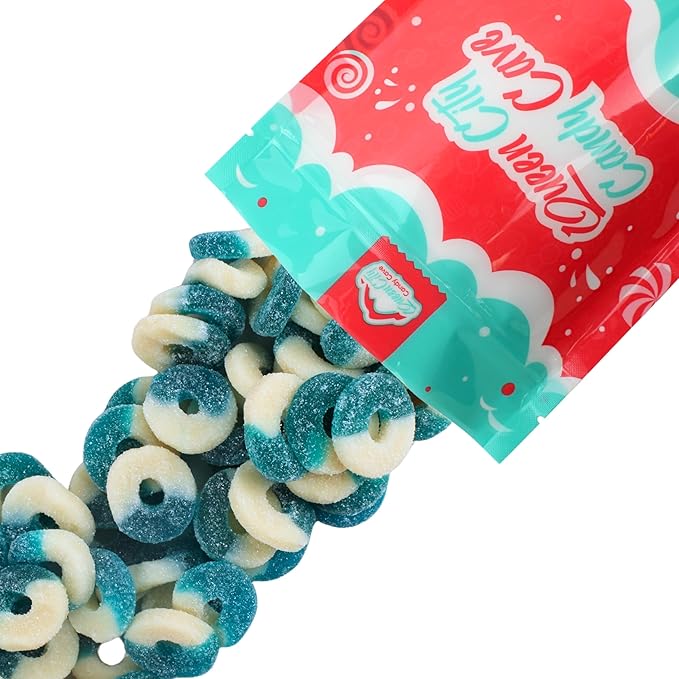 Blue Raspberry Flavored Gummy Rings -Fresh, Soft, and Chewy Sugar Dusted Gourmet Candy Ring Blue Gummies (2 Pound)
