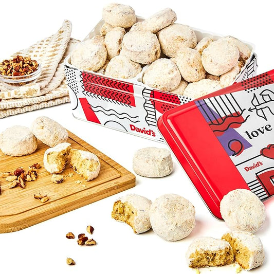 David's Cookies Butter Pecan Meltaways Sweet Sampler in Love Tin - 16oz Butter Cookies with Crunchy Pecans, Soft, And Melt In Your Mouth Flavorful Cookies - Delicious Gourmet Valentine's Food Gift