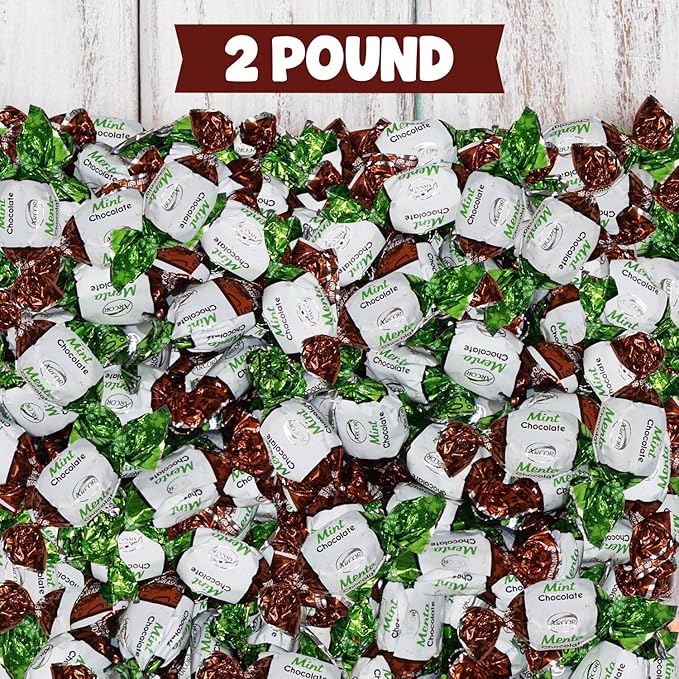 Bulk Chocolate Filled Mint Candy 2 Pound Christmas Candies - Approx. 165 Pieces Individually Wrapped Hard Mints Candies with Smooth Chocolate Center For Office, Parties & Treats
