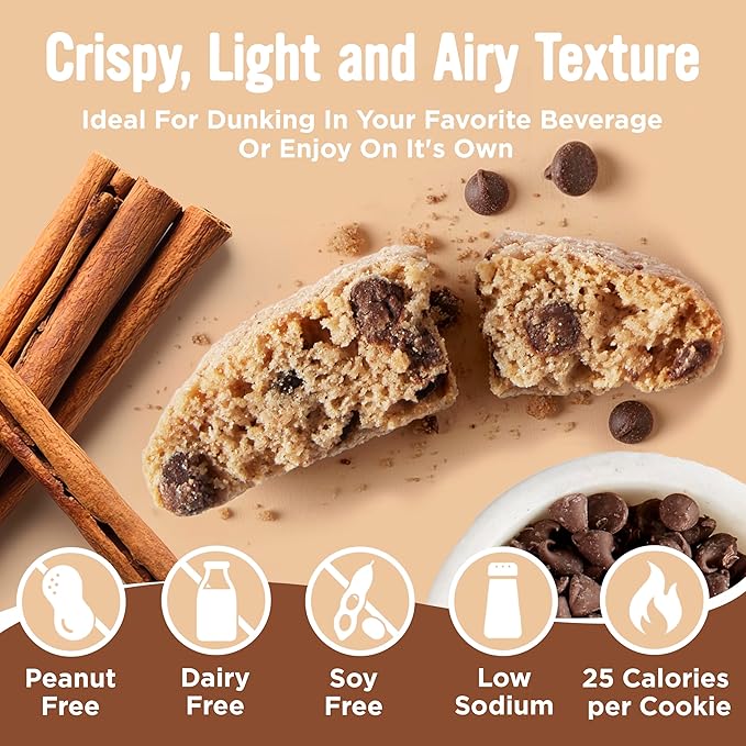 COOPER STREET Twice Baked Cinnamon Chocolate Biscotti Cookies - Crispy Mini Biscotti Cookies Ideal with Coffee - Traditional Low Calorie Italian Snacks - Kosher, Dairy, Peanut & Soy Free (6 Pack)