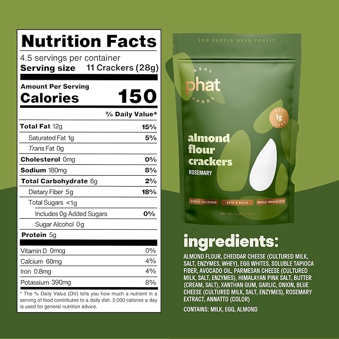 Almond Flour Crackers by Real Phat Foods - Low Carb, Gluten-Free Keto Crackers - Variety Pack of 3 (Original, Rosemary, Pepper)