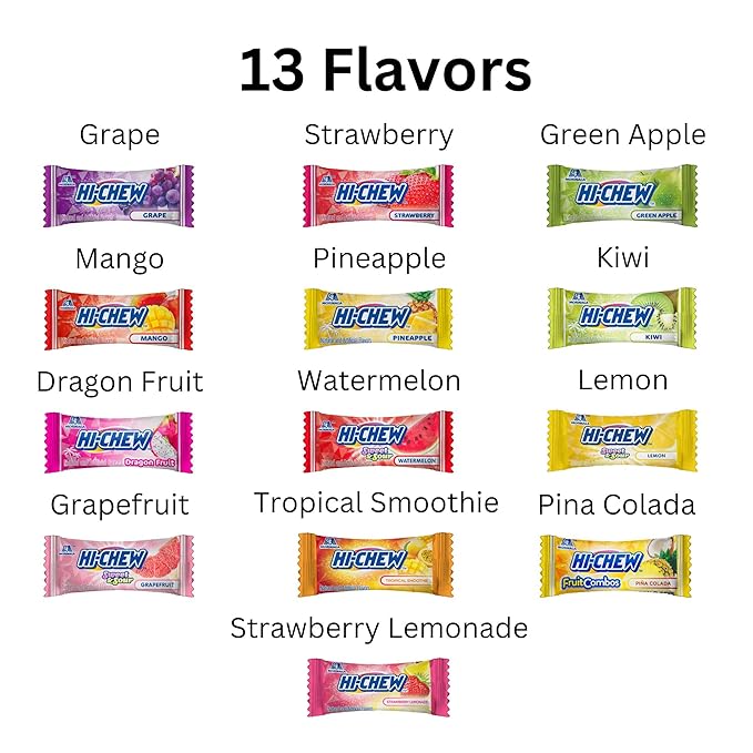 HI-CHEW Variety Mix Bulk, 220+ Pieces, 4 Stand Up Pouches - Tropical Fruit Combos Sweet and Sour, Chewy Fun Soft Candy Variety Pack - Immensely Juicy Fruity Flavors - Individually Wrapped for Sharing