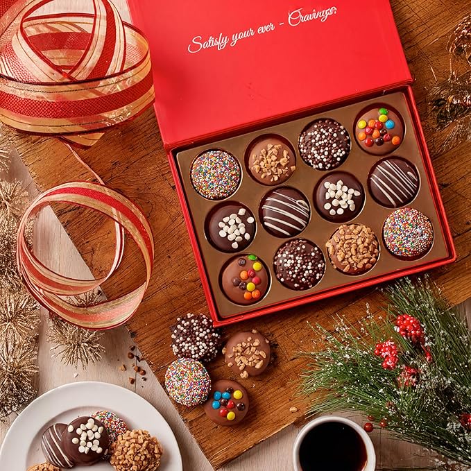 CRAVINGS BY ZOE Valentines Day and Birthday Chocolate Covered Cookies Gift Basket | 12 Count | Kosher Milk & Dark Belgian Chocolate Gourmet Food Gift Box | Birthday, Thank You, Candy Gifting Men Women Him Her Mom