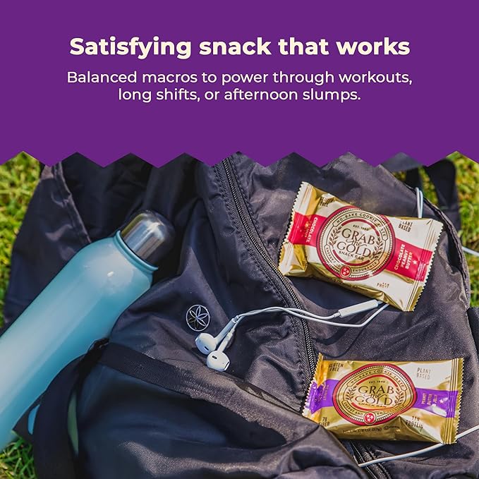 Grab The Gold Protein Snack Bar Variety Pack | Plant-Based Protein, Gluten-Free, Vegan, Dairy-Free, Kosher | 14 Count Variety Pack 7 Chocolate Peanut Butter & 7 Peanut Butter & Jelly