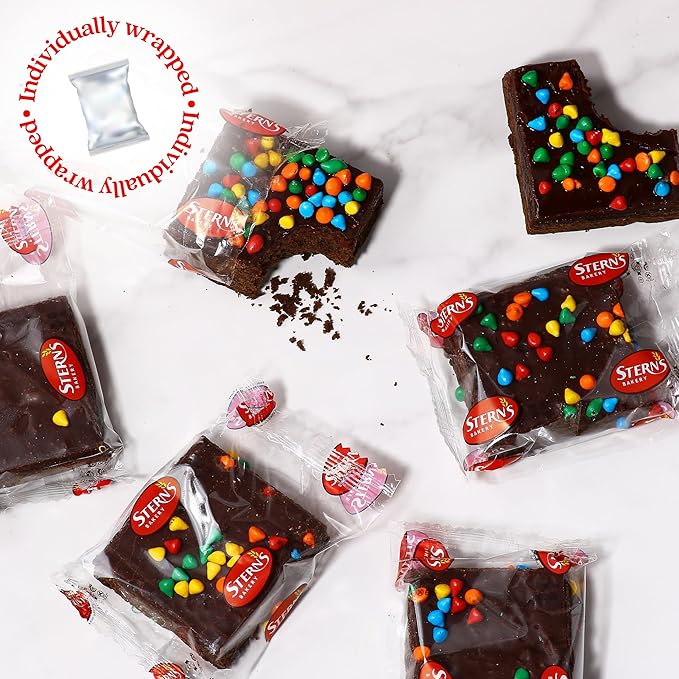 Brownies Gift Basket | Chocolate Brownies Individually Wrapped [9 Count] Topped with Rainbow Candy Chips | Birthday Snacks | Food Gifts for Men, Women | Kosher, Dairy & Nut Free | Stern’s Bakery