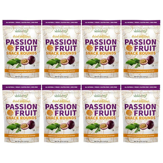 Wholeberry Naturally Delicious Dried Passion Fruit Rounds 8 oz x 8 Bags Maracuja Fruit Snacks Passion Fruit Pulp Sour & Sweet Less Seed, 64 oz