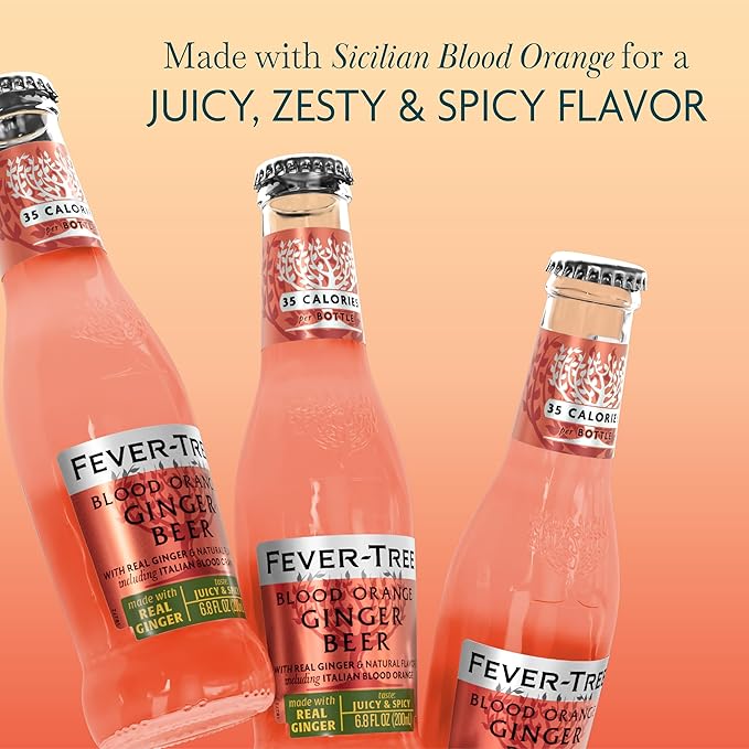 Fever-Tree Blood Orange Ginger Beer – Premium Mixer for Cocktails and Mocktails, 6.8 fl oz Bottles, Pack of 24 – Naturally Sourced, Non-GMO