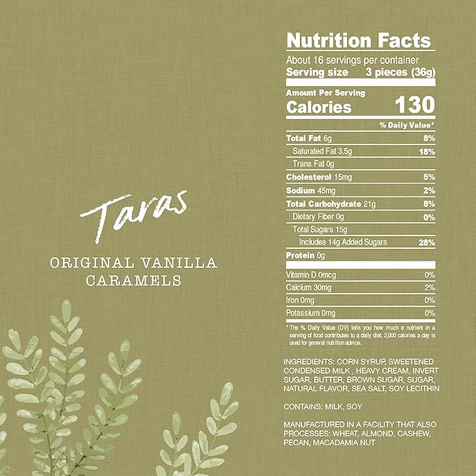 Taras Gourmet Vanilla Caramels | All Natural Candy | Creamy & Individually Wrapped with Real Butter (20 oz)