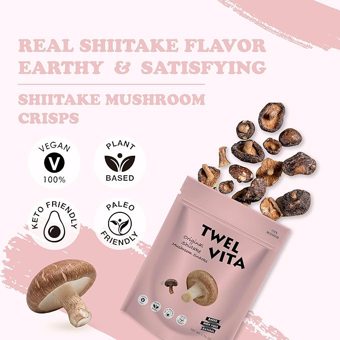 TWEL VITA Natural Shiitake Mushroom Crisps, 4-Pack (1.76 oz Each) | Vegan, Clean Label, Non-GMO, Gluten-Free, Paleo & Keto Friendly Snack Variety Pack