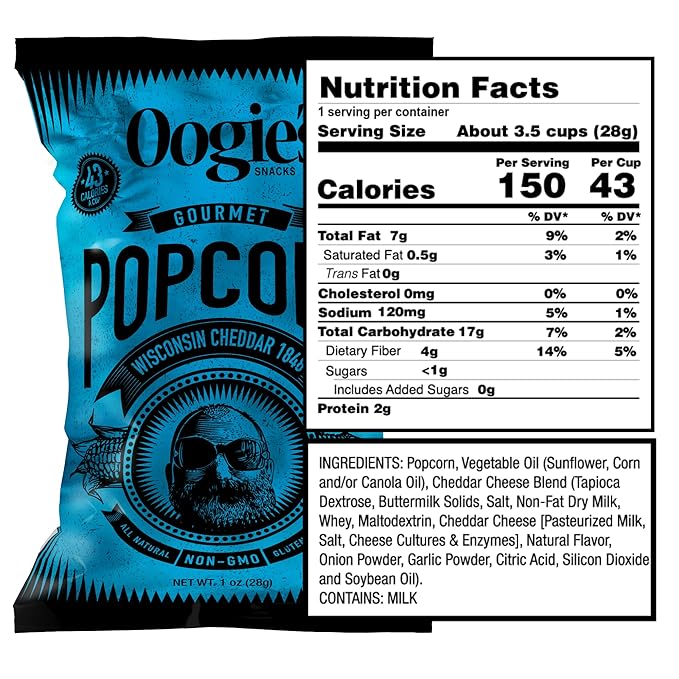Oogie's Gourmet Popcorn| 16 Pack | Variety Flavor Pack | Gluten Free Popcorn Snacks | 1oz Individual Bags