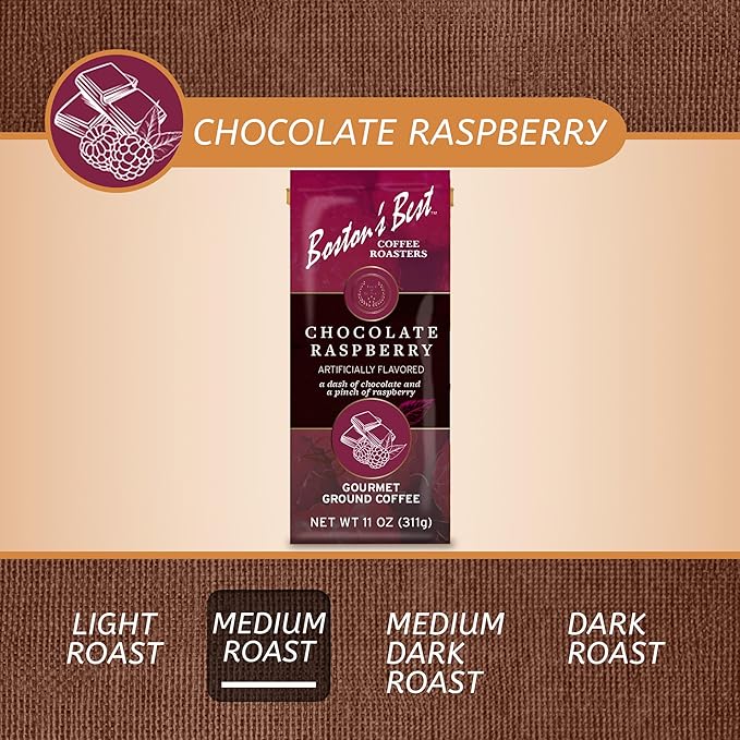 Boston’s Best Coffee – Chocolate Raspberry Flavored Gourmet Ground Coffee – Medium Roast – 11 oz