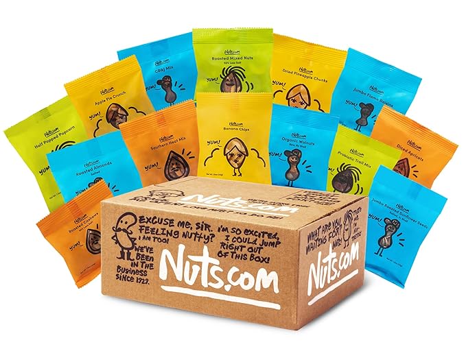 Nuts.com - Nuts and Dried Fruits Snack Box – Gourmet Mix Assortment for Winter, Valentine's Day and Festive Gifts – Package Includes Mixed Nuts, Dried Apricots & Fruits, Trail Mix, Heat Mix and Apple Pie Crunch