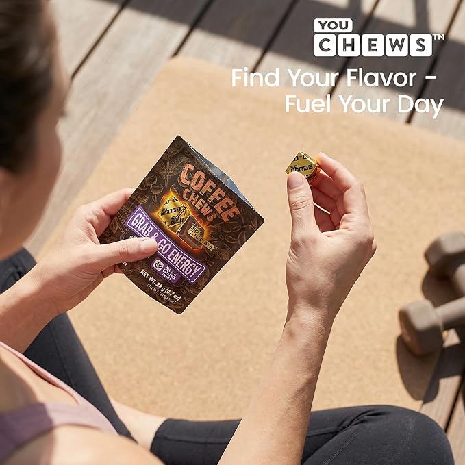 YouChews Coffee Chews - Grab & Go Energy with 100mg per Chew of Clean, Green Caffeine. With Real Organic Ingredients, Low Sugar, Great Bold Taste & Long Lasting Energy Boost (4 Counts)