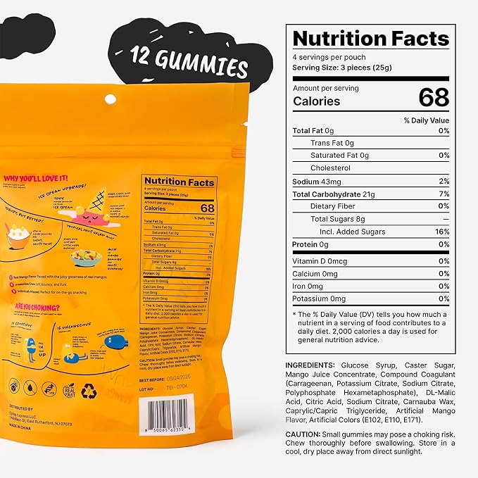 TwoFourSix Mango Gummy Candy – Soft, Chewy Mango Flavor Gummies (Pack of 4)