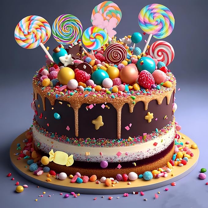 Candyland Cupcake Toppers Lollipop Cake Decoration Candy Party Decorations Colorful Candy Bow Cupcake Toppers