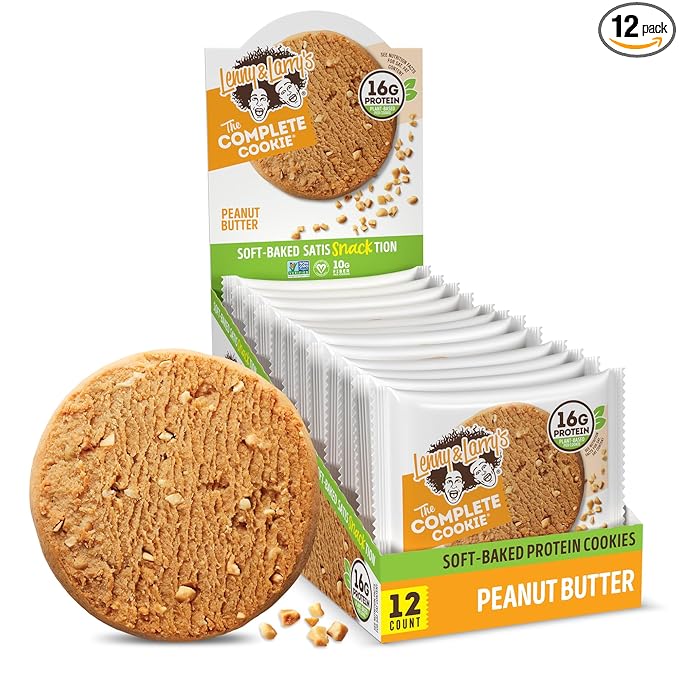 Lenny & Larry's Complete Protein Cookie, [Peanut Butter], Chewy Soft Baked, 16g Plant Protein, Vegan, Non-GMO, High Fiber, [4 Ounce] Cookie (Pack of 12)