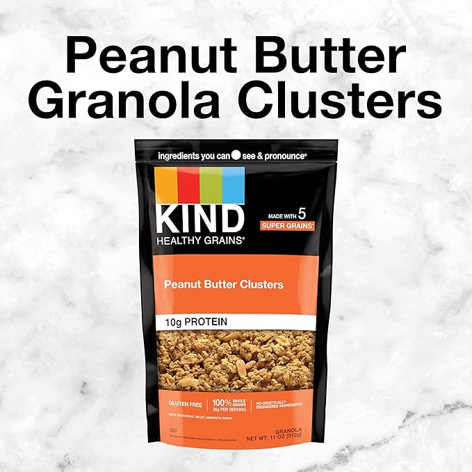 KIND Healthy Grains Granola, Peanut Butter Clusters, Healthy Snacks, Gluten Free, 100% Whole Grains, 10g Protein, 11oz, 1 Count (Pack of 2)