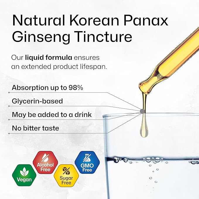 BIO KRAUTER® Ginseng Supplement - Pure Vegan Liquid Drops Korean Red Ginseng 696 mg per Serving 2 Fl.Oz 28-Day Supply - Used for Energy, Focus, Performance & Immune Support - Alcohol & Sugar Free