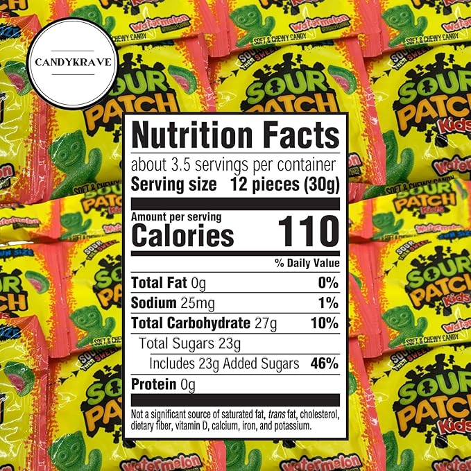 SourPatch Kids Soft & Chewy Candy - Watermelon Flavor - 2 lbs Individually Wrapped Sweet & Sour Candy Pack - Delicious Gummy Treats for Pinata Stuffers, Movie Nights, Birthdays, Pantry & Baby Showers