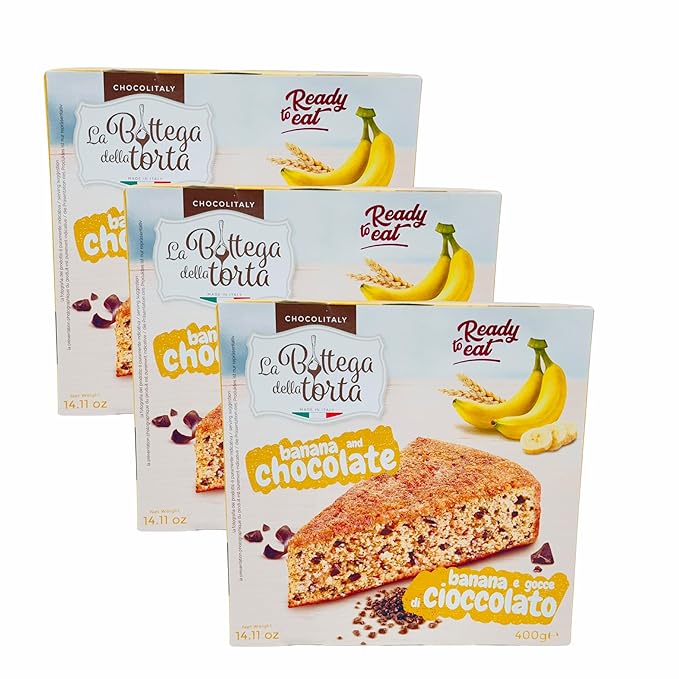 Chocolitaly Italian Cake – Banana & Chocolate Chip Flavor | 400g Each | Pack of 3 | Soft & Moist Sponge Dessert | Made in Italy | Ready to Serve Shelf-Stable Cake
