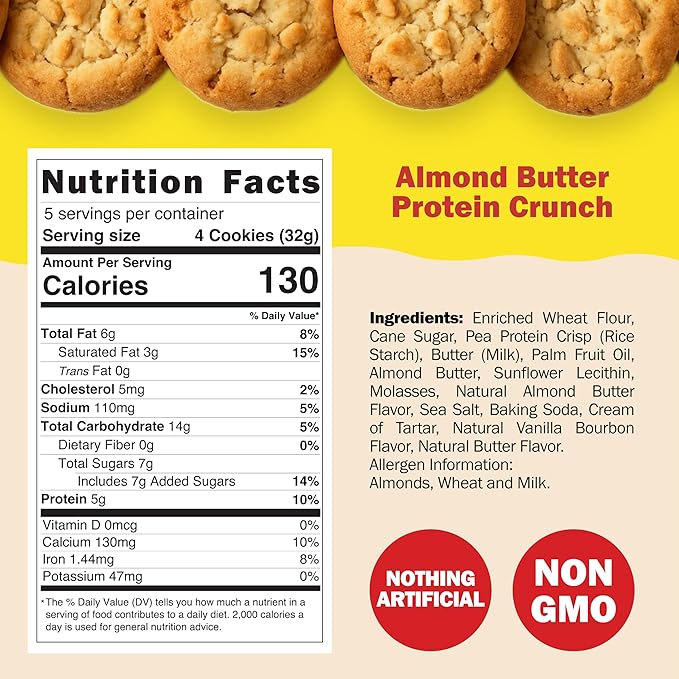 CHEF SANG! High Protein Cookies | Almond Butter | 5g Protein | With Real Almond Butter | Non-GMO | Crunchy & Flavorful | 4 Cookie Packs