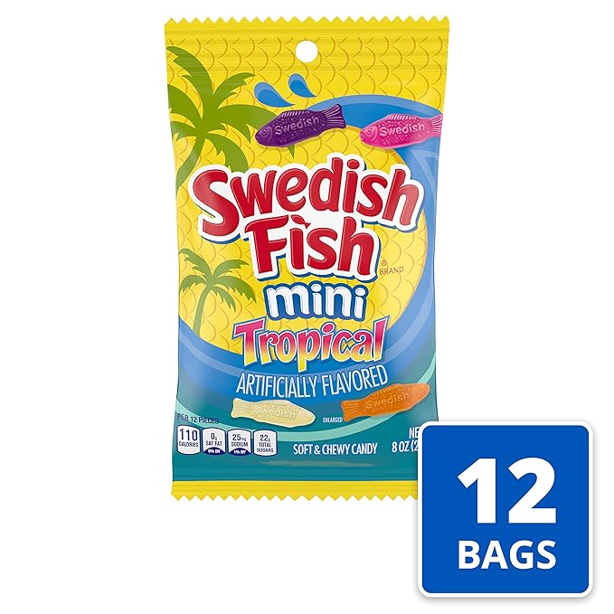 SWEDISH FISH Mini Tropical Soft & Chewy Candy, 12 - 8 oz Bags