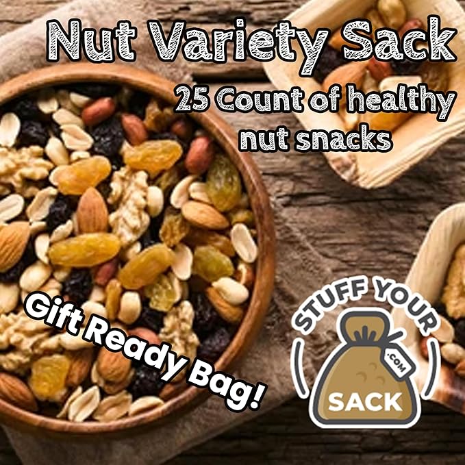 Healthy Nut Snack Packs – 25 Count Assortment of Almond, Cashew, Pistachio, and Mixed Nut Portions – Protein‑Rich, Gluten‑Free Snack Box by Stuff Your Sack