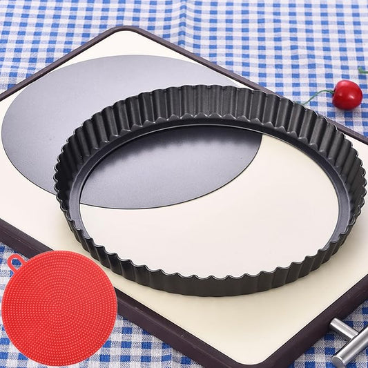 DATANYA Tart Pan 9 Inch Tart Pans Removable Bottom, Non-Stick Quiche Pan Carbon Steel Heavy Duty Pie Pan 9 Inch Tart Pan Loose Bottom, extra high of 1.2 Inches