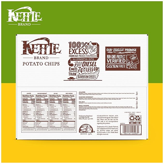Kettle Brand Potato Chips, Variety Pack, 30 Ct Snack Bags, 1.5 Oz Each